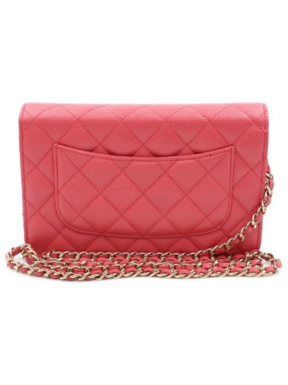 Chanel CC Logo Quilted Caviar Leather Gold Chain Wallet Shoulder Bag Pink